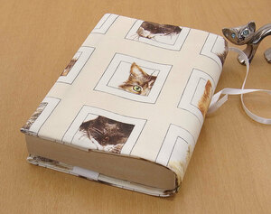 70 B ручная работа библиотека книга@② обложка для книги. .. кошка .. незначительный бежевый 4 угол смотри - кошка .. кошка cat подарок подарок 