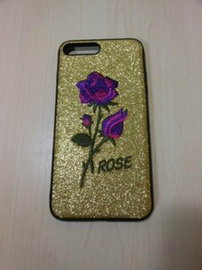 ●　iPhone　7Plus/8Plus　ケース　●　ラメ　薔薇刺繍　■ ゴールド (10516)