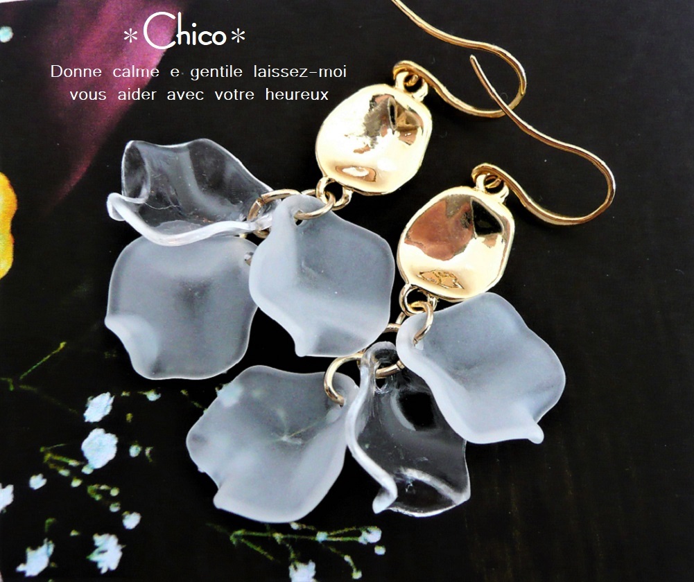 [16KGP] Flower Petal Clear & Matte White Gold Metal Parts Handmade Earrings ♪ ★★Free Shipping for 2 or more items!★, Earrings, beads, Glass, others