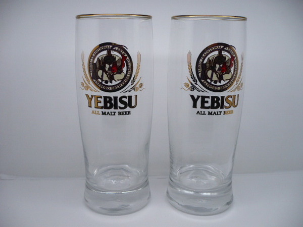 即決 送料無料 未使用 非売品 YEBISU ALL MALT BEER エビス オール モルト ビール グラス 金口 2個セット 