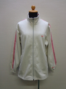 ★【リユースショップ在庫セール】NIKE　ナイキ　DRI-FIT レディース ジャージ上　アイボリー色系×赤色系袖ライン(M)★