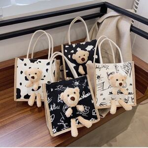 トートバッグ ストローバッグ カゴバッグ くま