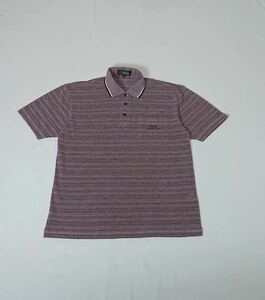 (未使用) PGA // 半袖 ボーダー柄 ゴルフ ポロシャツ (ワインカラー×白) サイズ M