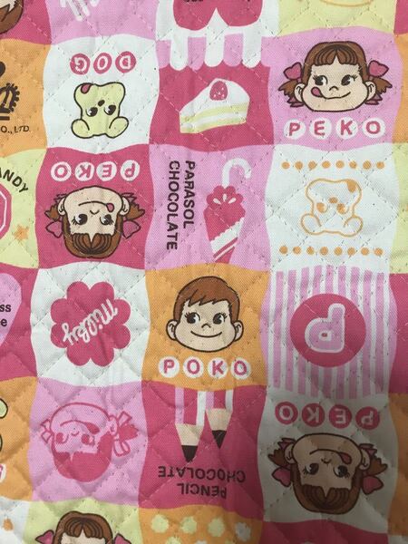 ペコちゃん オックスキルト カットクロス ピンク×白 108×50センチ 国産