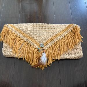 ハンドメイド 手作り 編みバック イベント用作品 ワークショップ中止に伴い出品中 クラッチバック カバン 毛糸 麻紐 鞄 バック ボヘミア