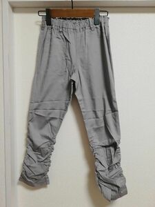  waist rubber beautiful legs hem comb . cropped pants S light gray [MAA-1008]