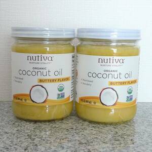 オーガニックココナッツオイル　2個　バター風味　414 ml（14 fl oz）×2個セット　Nutiva　ヌティバ　バターフレーバー