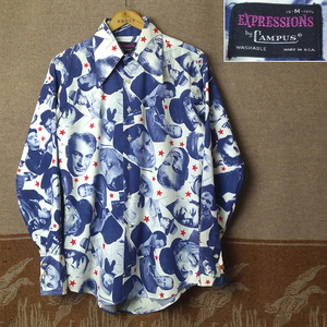 ハリウッドスター 総柄【EXPRESSIONS by CAMPUS】70s Hollywood Star Photo Print Shirt / 70年代 シャツ キングコング ヴィンテージ 60s