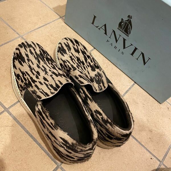 LANVIN メンズ スリッポン シューズ スニーカー 靴 ヒョウ柄 試着のみ ランバン