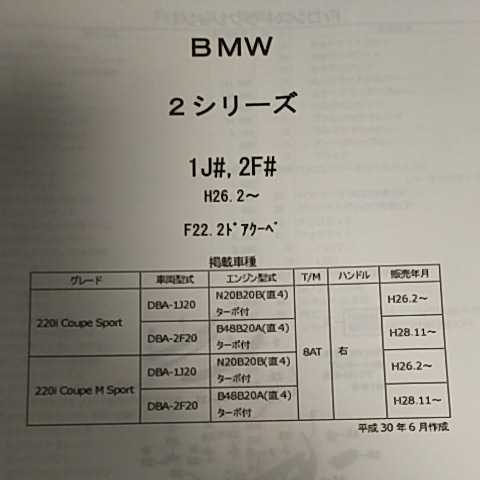 【パーツガイド】 BMW 2シリーズ (1J#、2F#) H26.2~ F22 2ドアクーペ 2019年版