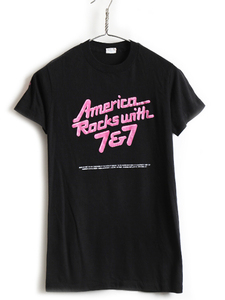 80's USA製 人気 黒 ■ 7UP 7クラウン 企業 ロゴ プリント 半袖 Tシャツ ( メンズ レディース M ) 古着 80年代 半袖Tシャツ 企業物 当時物