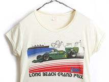 70's USA製 ビンテージ ■ ロングビーチ F1 レーシングカー プリント 半袖 Tシャツ ( メンズ レディース S 程) 古着 70年代 半袖Tシャツ 黄_画像2