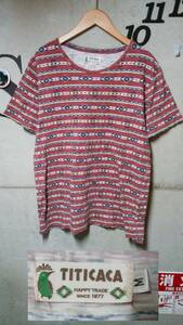 TITICACA border T-shirt M adzuki bean ×neitib style Titicaca 