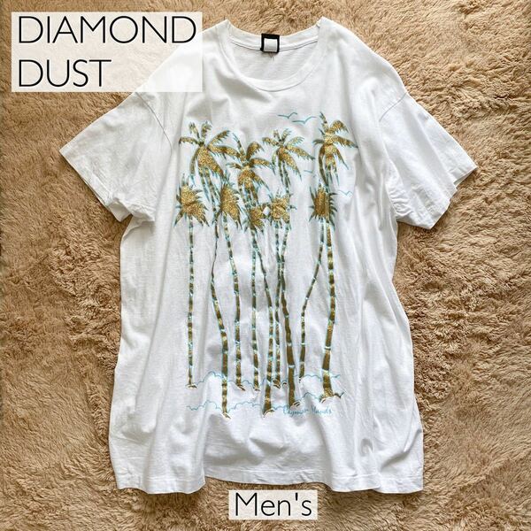 DIAMOND DUST ヤシの木ラメプリントビッグT L XL 古着 USA製 ヴィンテージ Tシャツ 派手 90s