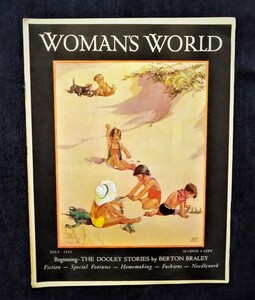 1933 year war front woman magazine Woman's World cover illustration Miriam Story Hurford sea side child ../ antique fashion / cooking / handicrafts / advertisement 