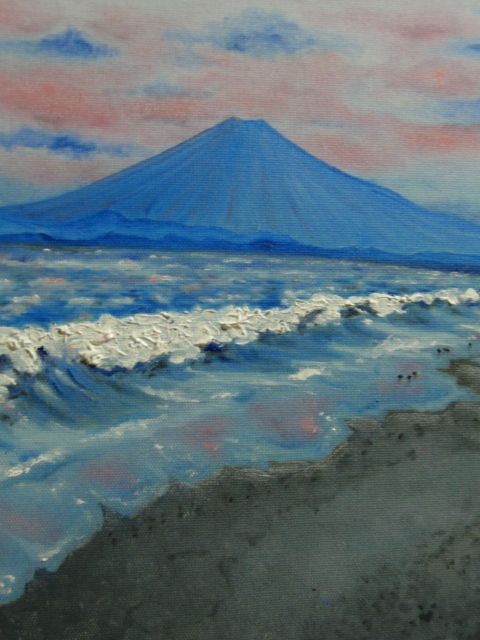 National Art Association, Sato Memi, Mount Fuji in the Sunset, Oil painting, F6: 40, 9×31, 8cm, One-of-a-kind oil painting, New high-quality oil painting with frame, Autographed and guaranteed to be authentic, Painting, Oil painting, Nature, Landscape painting