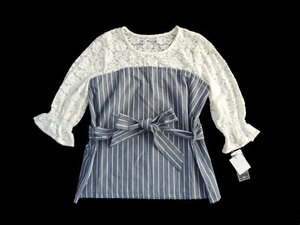  new goods sureve bustier piling manner race switch blouse L tops lady's ribbon border 