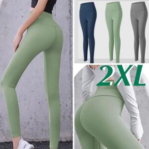 新品 ヨガパンツ 2XL グリーン レディース レギンス スパッツ 10分丈 ヨガレギンス 美脚 美尻 美脚レギンス 無地