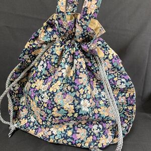 オーダー受付中 巾着トート 花柄 レトロ