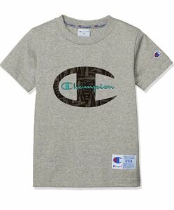 新品14495 champion チャンピオン100cm グレー　ビックロゴ半袖Tシャツお出かけ着着替え通園通学男女兼用ユニセックスT-SHIRT