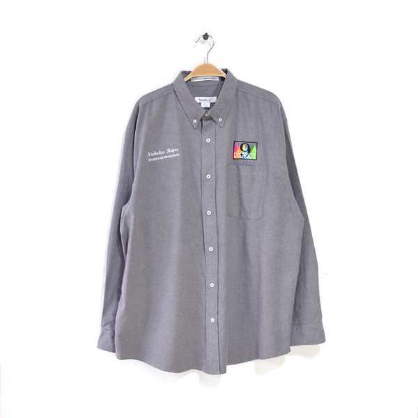 【送料無料】古着 ワークシャツ 刺繍 長袖シャツ チャコール ボタンダウン BDシャツ メンズL CA0180