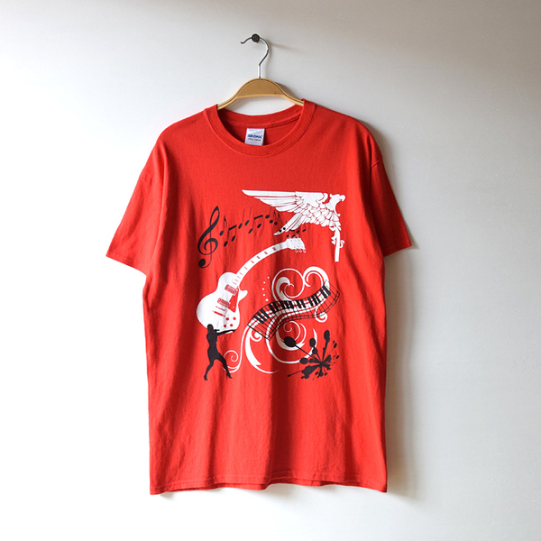 【送料無料】古着 AIM MUSICIAN Andrew Turner 音楽 イラスト 半袖 Tシャツ ギルダン GILDAN メンズM BB0085