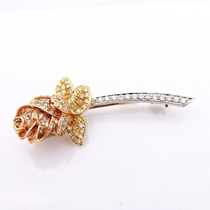 K18YG/WG/PG ★ブローチ・ペンダントトップ◇ダイヤモンド2.42ct 一輪のバラ 薔薇 ローズ 花【中古】/31277