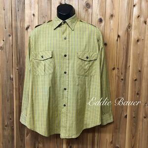 70's／Eddie Bauer／エディーバウアー メンズシャツ 長袖シャツ チェックシャツ トップス エポーレットシャツ アメカジ USA ビンテージ古着