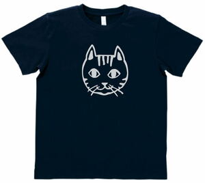 おもしろ　Tシャツ　手書き猫　ネイビー　MLサイズ　送料無料　ｈ905