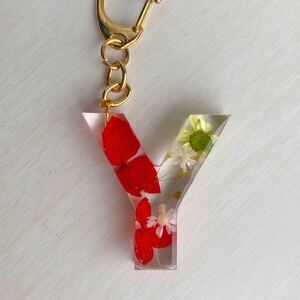 イニシャル Y チャーム キーホルダー 赤