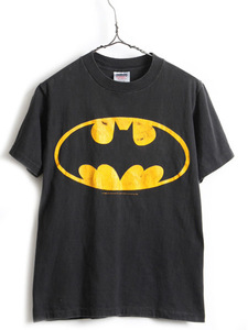 90's USA製 人気 黒 ■ バットマン オフィシャル ロゴ プリント 半袖 Tシャツ ( メンズ レディース M ) 古着 BATMAN 半袖Tシャツ 90年代