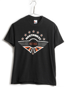 80's USA製 ビンテージ ■ NORTHWEST MUSTANGS プリント 半袖 Tシャツ ( メンズ L ) 古着 半袖Tシャツ カークラブ 80年代 黒 マスタング