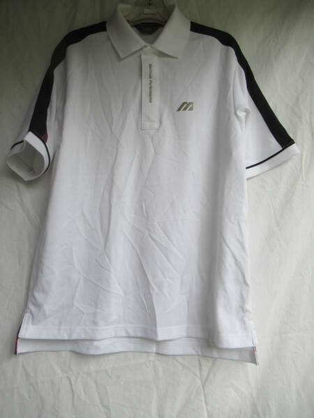 半袖ポロシャツ M 日本製 mizuno ミズノ ポリエステル60% 指定外繊維40% 白＆紺＆赤 身幅52cm 着丈71cm 