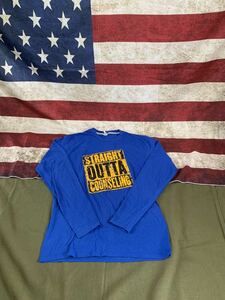 米軍 海兵隊 放出品 Tシャツ サイズ M 長袖 STRAIGHT OUTTA COUNSELING ロングスリーブ ロンT 青 トレーニング アウトドア キャンプ T