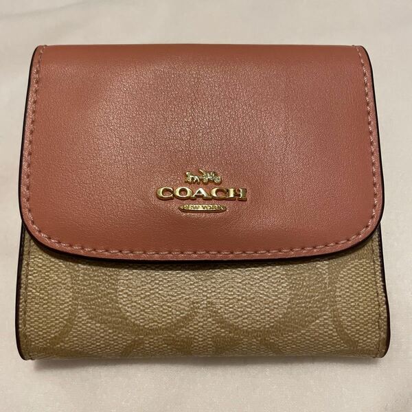 ★お値下げ中★ COACH 三つ折り財布 シグネチャー コーチ ブラウン COACH財布 ピンク お財布 二つ折り財布