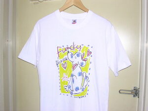 90s USA製 FRUIT OF THE LOOM イラスト アート エロ Tシャツ M 白 vintage old