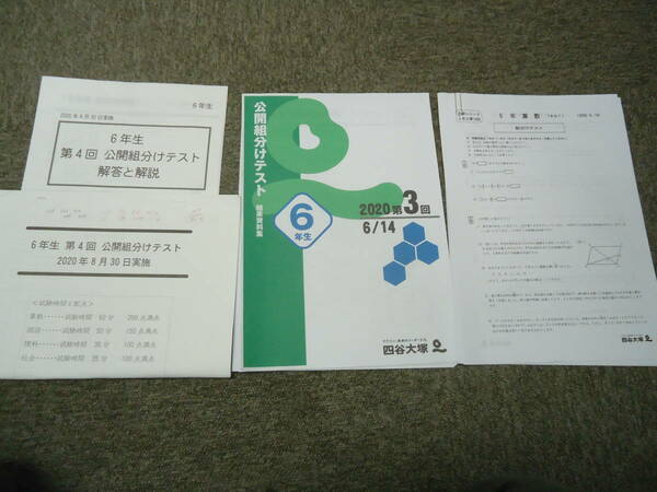 四谷大塚　6年/小6　第3回/第4回　公開組分けテスト　2020年　6月14日/8月30日実施