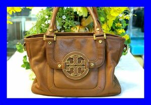 ○中古 トリーバーチ TORY BURCH アマンダ レザー 2Way ショルダーバッグ キャメルブラウン B0492