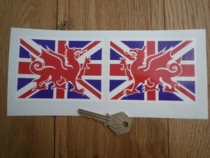 ◆送料無料◆ 海外 国旗 Welsh Dragon Union Jack ウェールズ ドラゴン イギリス 35mm 2枚セット ステッカー