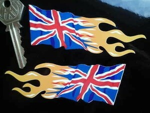 ◆送料無料◆ 海外 国旗 Union Jack Flaming ユニオンジャック イギリス 150mm 2枚セット ステッカー