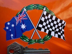 ◆送料無料◆ 海外 国旗 Australian & チェッカー Flag with Garland オーストラリア 95mm ステッカー