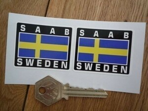 ◆送料無料◆ 海外 サーブ SAAB スウェーデン 国旗 50mm 2枚セット ステッカー