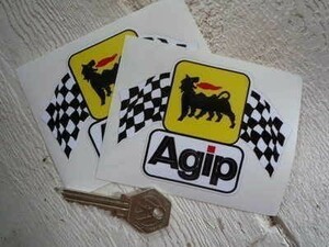 ◆送料無料◆ 海外 アジップ チェッカーフラッグ Agip 100mm ステッカー