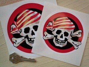 ◆送料無料◆ 海外 Pirate Skull & Crossbone スカル ガイコツ 130mm 2枚セット ステッカー