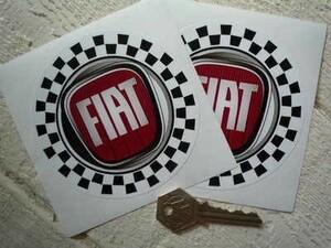 ◆送料無料◆ 海外 Fiat Modern Logo Check フィアット 100mm 2枚セット ステッカー