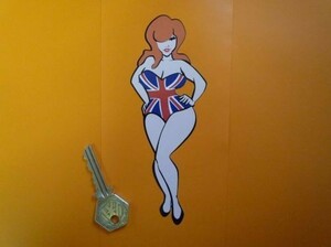 ◆送料無料◆ 海外 国旗 Redhead Girl in Union Jack ピンナップガール ユニオンジャック 37mm ステッカー