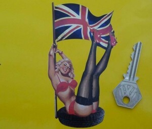◆送料無料◆ 海外 国旗 Pin-Up Girl with Union Jack Flag ピンナップガール ユニオンジャック 72mm ステッカー