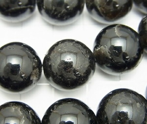 チベット産モリオン（黒水晶）AA++　ラウンド14mm　1/2連（約18cm）【90871a】
