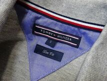 TOMMY HILFIGER トミー ヒルフィガー SLIM FIT 鹿の子 ボーダー ポロシャツ 半袖 (S) 杢グレー ●E-083_画像5