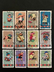 中国切手　特54 子どもシリーズ　12種完　使用済